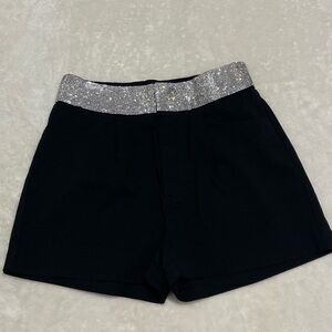 Stylish Black Stretchy Shorts with Silver Waistband